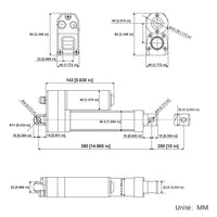 Vérin électrique étanche IP67 course 250MM actionneur linéaire silencieux (Modèle 0041937)