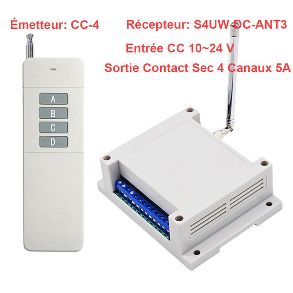 CC Émetteur récepteur radio longue portée 433 Mhz sortie relais 4ch 5A