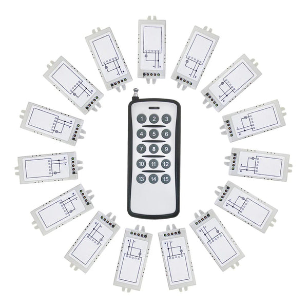Kit de Télécommande Sans Fil RF 15 Canaux 220V CA 1 Émetteur et 15 Récepteurs (Modèle 0020626)