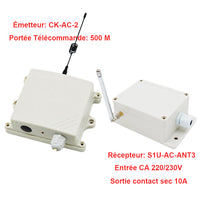 Kit télécommande récepteur sortie relais et émetteur commandé par CA