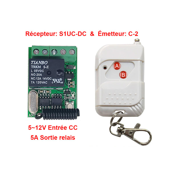 Mini système de contrôle à distance sans fil CC 5-12V sortie relais 5A