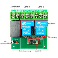 Système RF de télécommande sans fil CA 30A avec récepteur émetteur 2 relais contacts secs (Modèle 0020358)