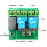 Système RF de télécommande sans fil CA 30A avec récepteur émetteur 2 relais contacts secs (Modèle 0020358)