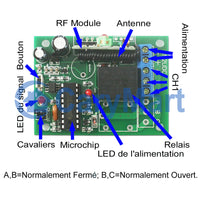 Système de télécommande sans fil RF à une télécommande et six récepteurs CC avec modes de contrôle autoblocage/momentané/interblocage (Modèle 0020431)
