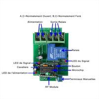 Récepteur de Relais sans fil RF à Charge Élevée 1 Voie CC 30A à Utiliser avec 1 Émetteur à 12 Canaux (Modèle 0020363)