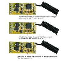 Mini Kit Télécommande Sans Fil CC 4~12V 1 Canal Normalement Fermé / Normalement Ouvert Mode Momentané / Interblocage (Modèle 0020643)