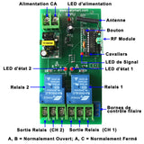 Récepteur de Télécommande Sans Fil 2 Voies 500M CA 110V 220V avec Sortie Relais à Contact Sec 30A (Modèle 0020746)