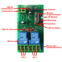Récepteur de Télécommande Sans Fil 2 Voies 500M CC avec Sortie Relais à Contact Sec 30A (Modèle 0020742)