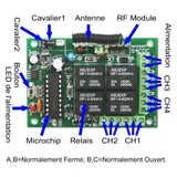 Récepteur Profesionnel Avec Relais Fonction Mémoire 9V 12V 24V 433Mhz 4 Canaux 4 Modes (Modèle 0020281)