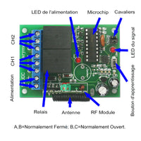 Récepteur Sans Fil Universel Avec Relais Fonction Mémoire 6V 9V 12V 24V 433Mhz 2 Voies 4 Modes (Modèle 0020228)