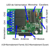 Interrupteur telecommande sans fil RF CC 10A 2 canaux avec sortie relais NO / NF (Modèle 0020029)