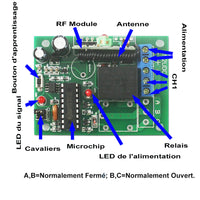 Kit Émetteur Récepteur Sans Fil Avec Relais Fonction Mémoire 6V 9V 12V 24V 433Mhz 1 Voie 3 Fonction (Modèle 0020231)