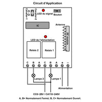 Interrupteur telecommande sans fil RF CC 10A 2 canaux avec sortie relais NO / NF (Modèle 0020029)