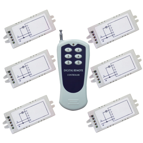 Système RF Avec Télécommande à 6 Canaux et 6 Récepteurs Monocanal Avec Sortie 220V CA (Modèle 0020623)