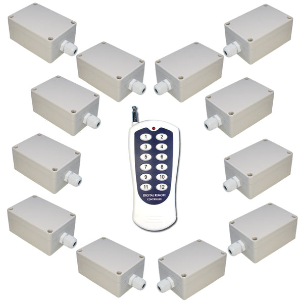 Commande d'Émetteur à 12 Voies, 12 Récepteurs de Sortie CC 30A, Système de Télécommande RF (Modèle 0020735)