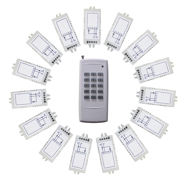 Kit de Télécommande Sans Fil RF 15 Canaux 220V CA 1 Émetteur et 15 Récepteurs (Modèle 0020626)