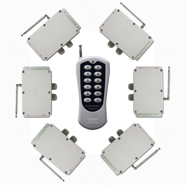 Commutateur de relais sans fil RF à charge élevée un-contrôle-six 30 A avec 1 émetteur et 12canaux 6 récepteurs (Modèle 0020745)
