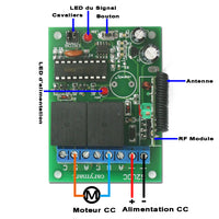 Kit Émetteur Récepteur Radio Commande Moteur Électronique 2 Fils 9V 12V 24V Avec Télécomande (Modèle 0020202)